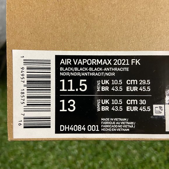 Nike Air VaporMax 2021 FK Flyknit Mens Size 11.5 Black Anthracite DH4084-001 NEW main image 9